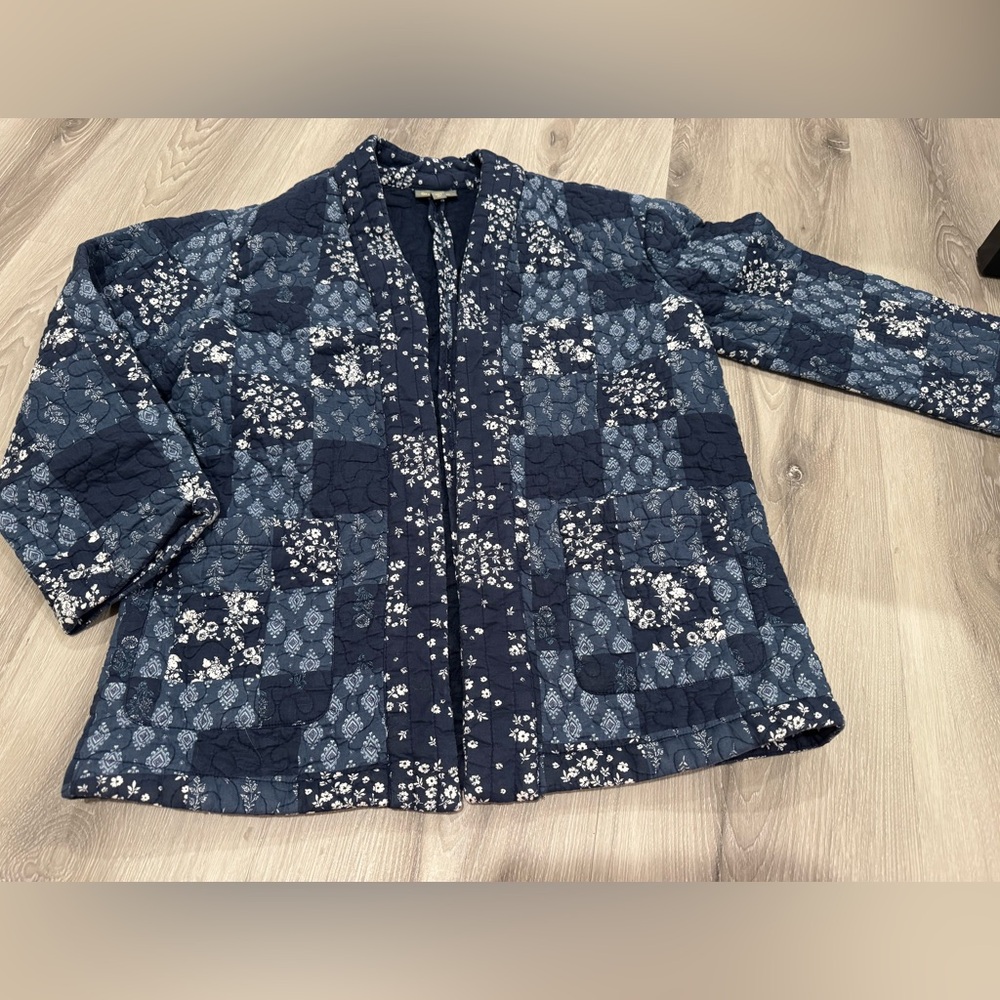 Style & Co. Quilted Cotton Navy Patchwork Floral Jacket size M